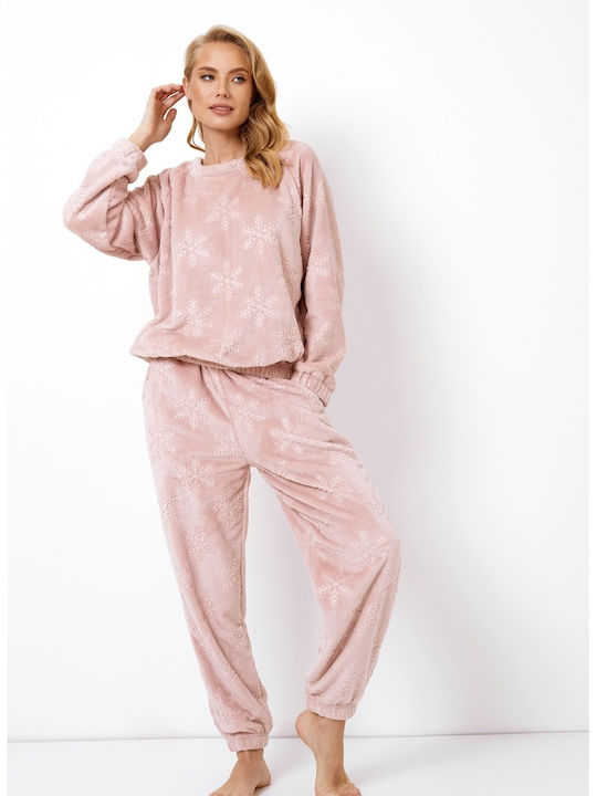 Aruelle Χειμερινή Γυναικεία Fleece Μπλούζα Πιτζάμας Ροζ