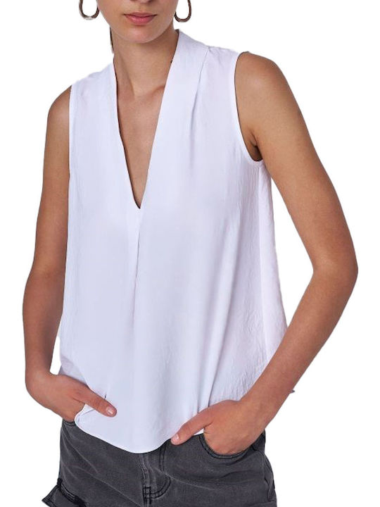 Ale - The Non Usual Casual Women's Blouse Sleeveless with V Neckline White