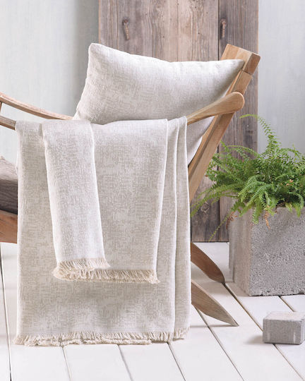 Rythmos Totem Sofa Throw 2 Seater 2 Sides Jacquard 180x240cm Ecru