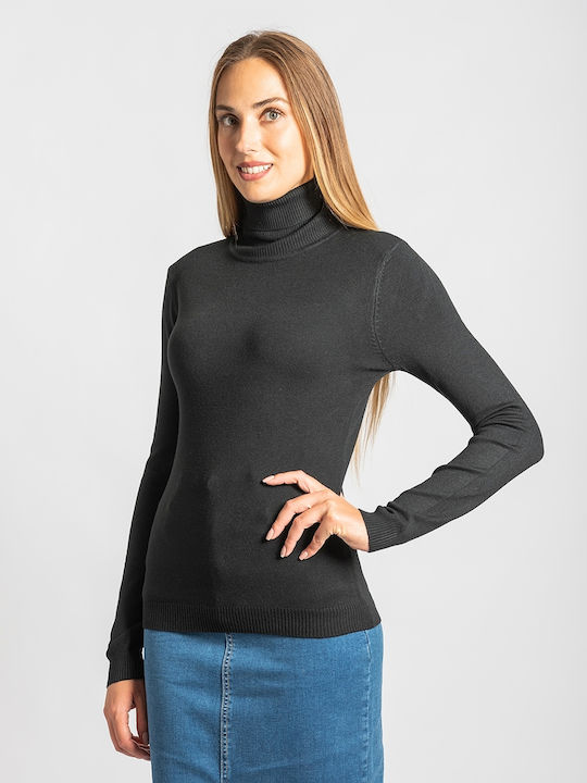 InShoes Women's Long Sleeve Sweater Turtleneck Black