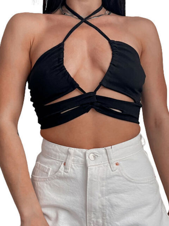 Γυναικείο Καλοκαιρινό Crop Top με Τιράντες Μαύρο