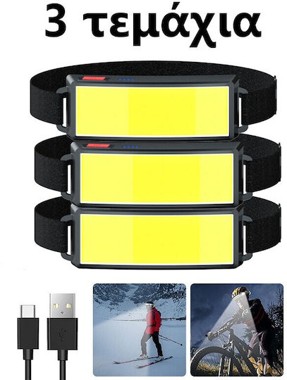 Ideahellas Rechargeable Headlamp LED IP64 with Maximum Brightness 1600lm 3pcs Black