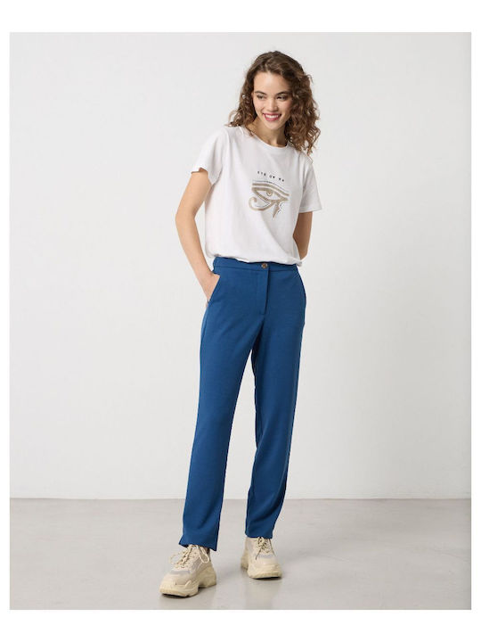 Passager Women's Fabric Trousers with Elastic Blue