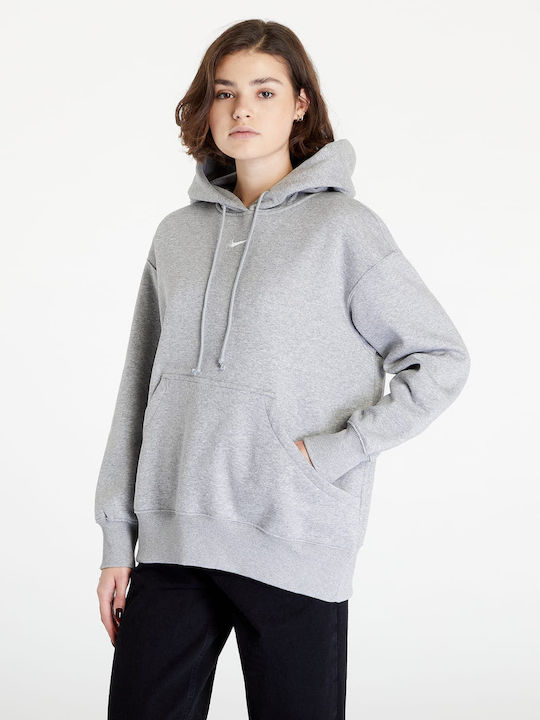 Nike Μακρύ Γυναικείο Φούτερ με Κουκούλα Γκρι