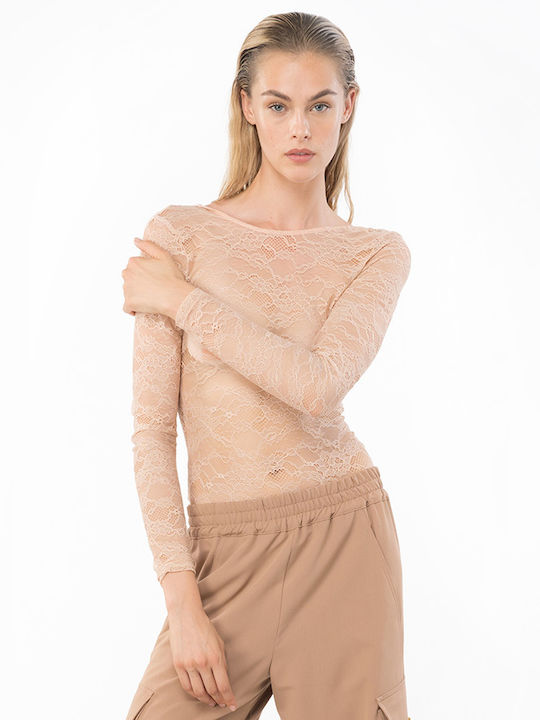 Pinko Long Sleeve Bodysuit Rotazionale Beige