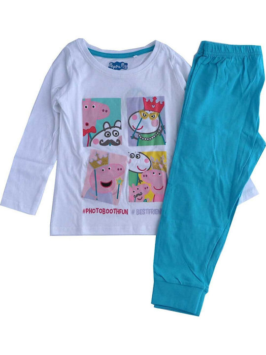 Peppa Pig Παιδική Πιτζάμα Χειμωνιάτικη Βαμβακερή Λευκή