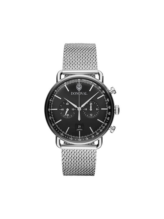 Donoval Watch Chronograph Battery with Silver Metal Bracelet