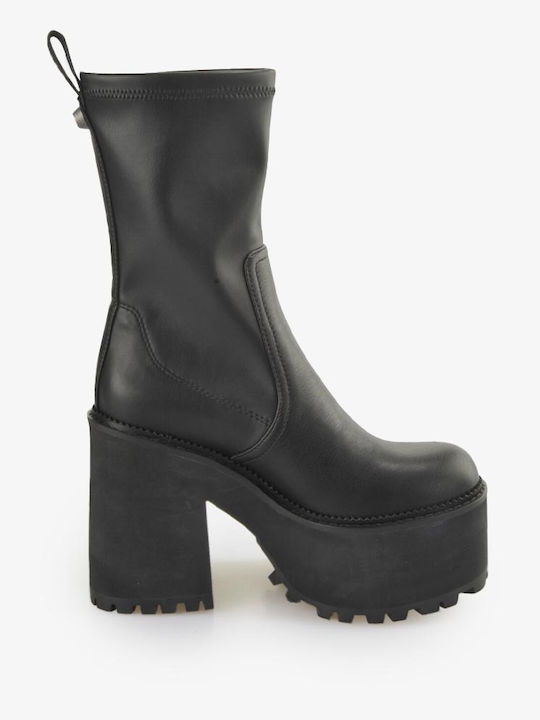 Buffalo Synthetic Leather High Heel Women's Boots Black 1622376