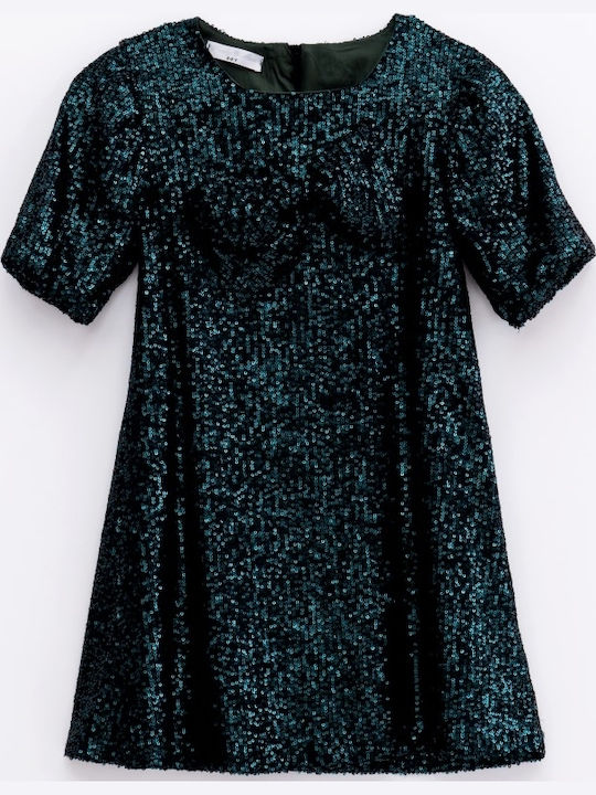 Children's Dress Short Sleeve with Sequins Green