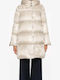 Women's Long Puffer Jacket for Winter with Hood Beige