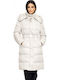 Lang Damen Puffer Jacke für Winter Weiß