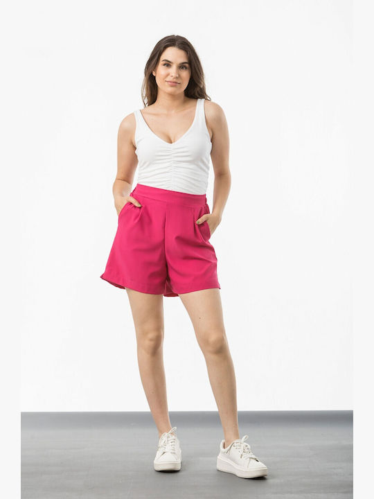 High-rise shorts with elastic waistband FUXIA 29-108-007