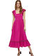 Desires Midi Dress with Ruffle Fuchsia