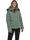 Women's Short Puffer Jacket for Winter with Detachable Hood Khaki