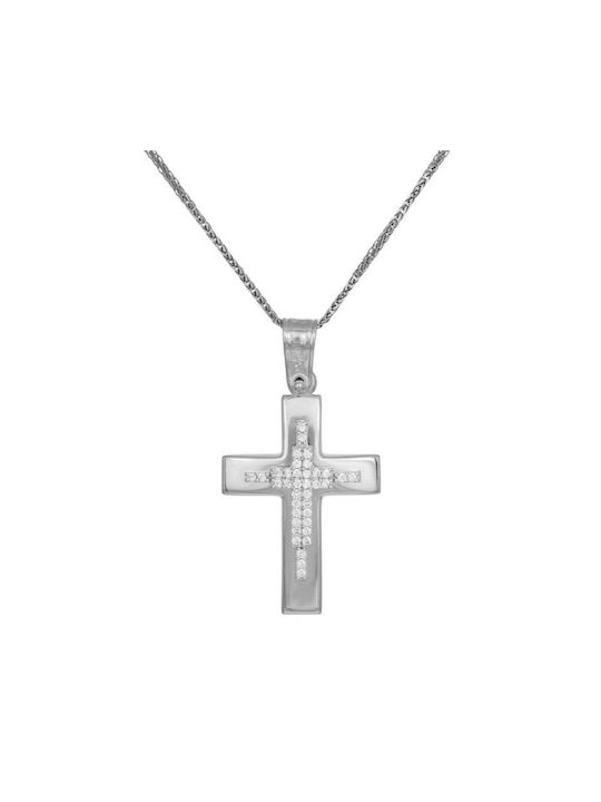 Damen Weißgold Kreuz 14K mit Kette