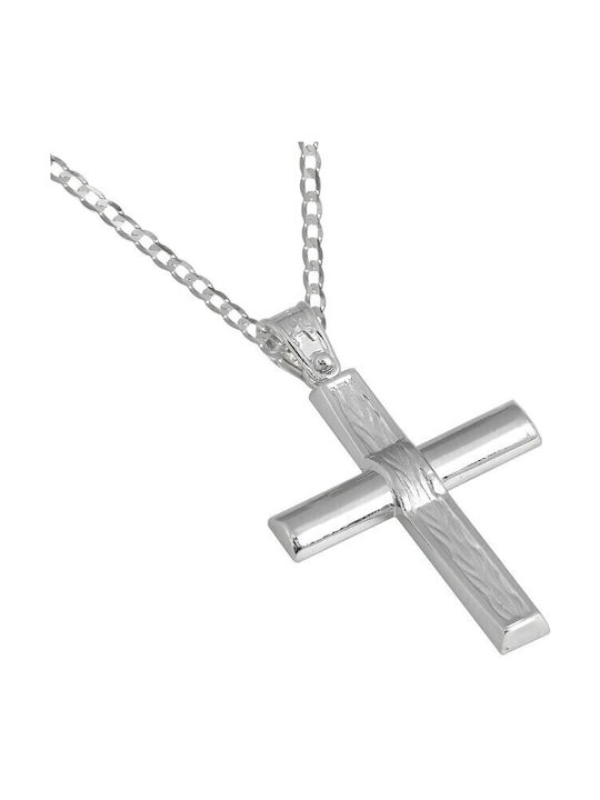 Herren Weißgold Kreuz 14K mit Kette