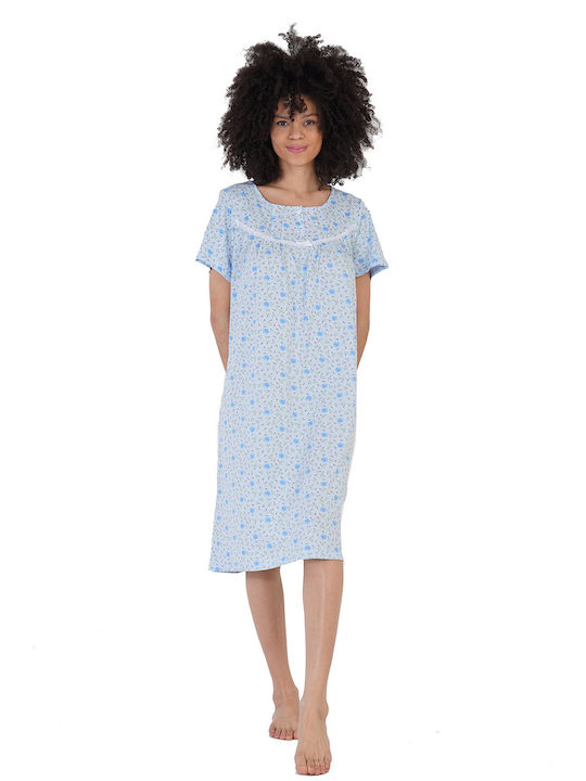 Vienetta Secret Summer Cotton Women's Nightdress Light Blue Vienetta Vienetta