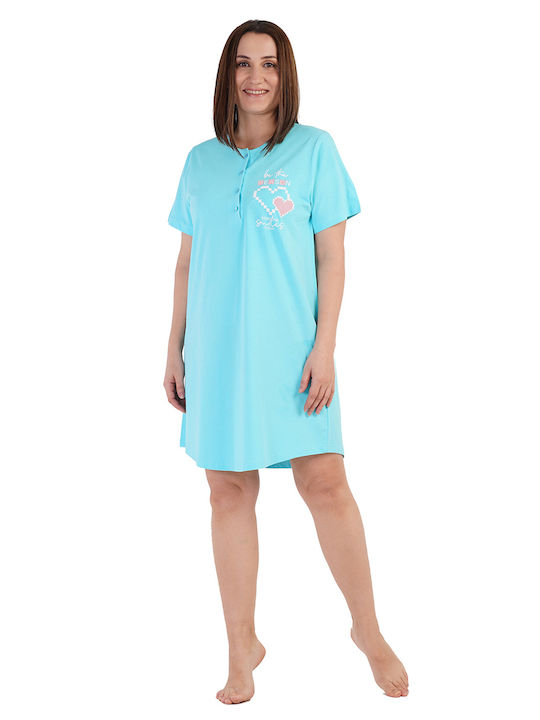 Vienetta Secret Summer Cotton Women's Nightdress Turquoise Vienetta Vienetta