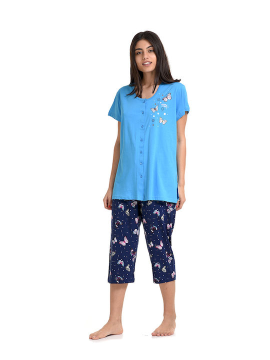 Vienetta Secret Summer Women's Pyjama Set Cotton Turquoise Vienetta Vienetta