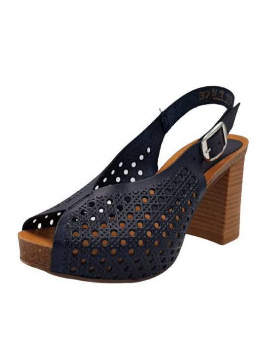 Yokono Δερμάτινες Peep Toe Γόβες με Λουράκι Nav...