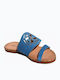 Leather Women's Flat Sandals Blue