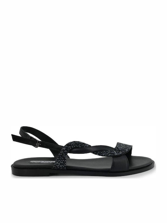 Leder Flache Sandalen für Damen in Schwarz Farbe