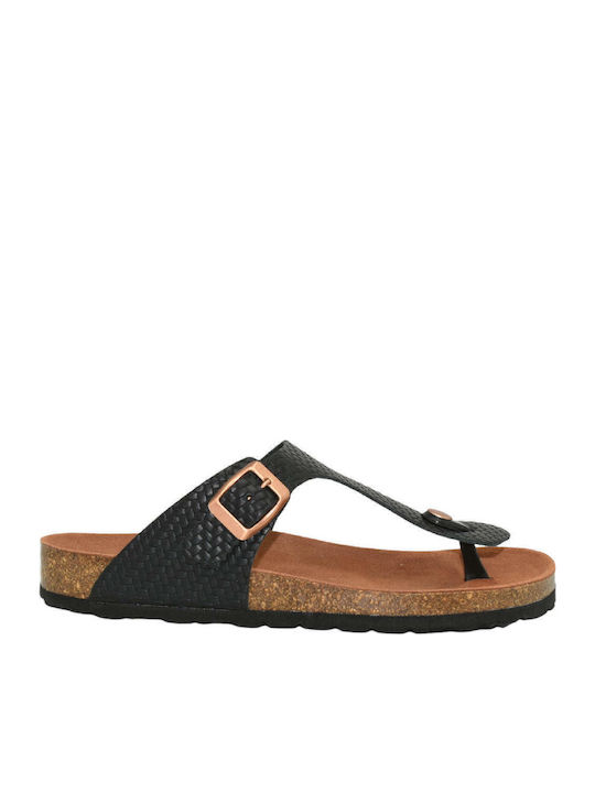 Leather Women's Flat Sandals Anatomic in Black Color