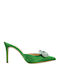 Satin Mules with Thin High Heel in Green Color