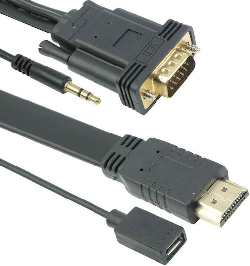 Flat Cable HDMI male - VGA male 3m Μαύρο