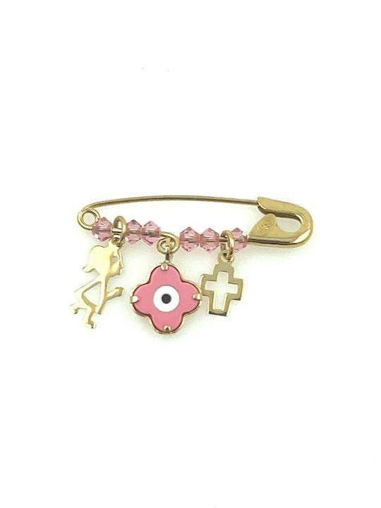 Kids Gold 9K Safety Pin Charm with Cross for Girl