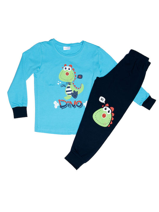 Vienetta Secret Set Top & Bottom Kids Winter Cotton Pyjamas Turquoise