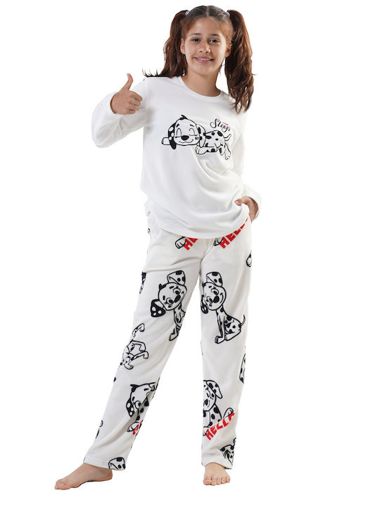 Vienetta Secret Set Top & Bottom Kids Winter Fleece Pyjamas White