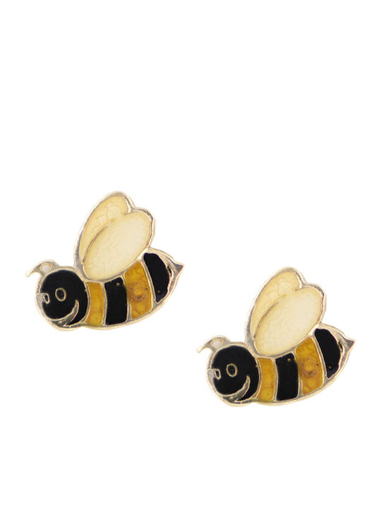 Kids Earrings Studs made of Gold 14K Yellow-Black