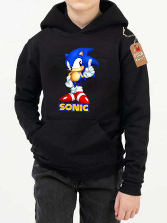 Παιδικό Φούτερ με Κουκούλα και Τσέπες Μαύρο Sonic Kids Hoddies