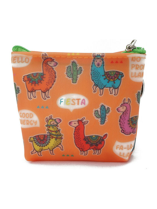 Fabric Coins Wallet for Girls with Zipper Orange 5126