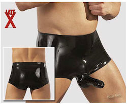 Latex Brief Εσώρουχο με Dildo σε Μαύρο Χρώμα