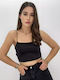 Bebe Plus Damen Crop Top mit Trägern Schwarz