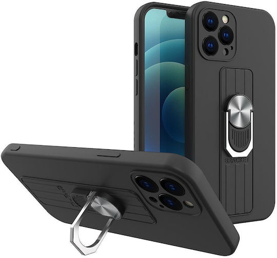 A Finger Grip Base Back Cover Silicone Black (Galaxy S22 Ultra)