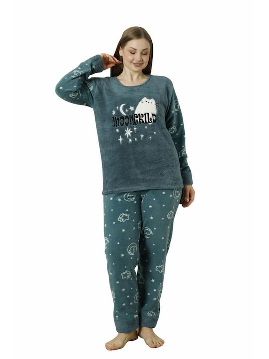 Lindros De iarnă Set Pijamale pentru Femei De bumbac Verde