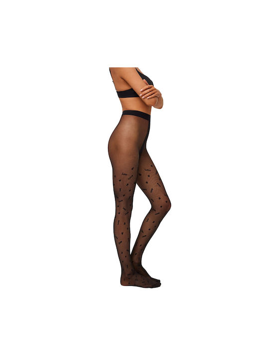 Ysabel Mora Women's Pantyhose 20 Den Black with Print