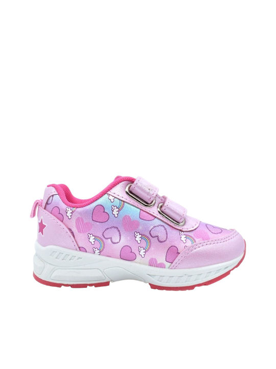Disney Παιδικά Sneakers με Σκρατς & Φωτάκια Ροζ