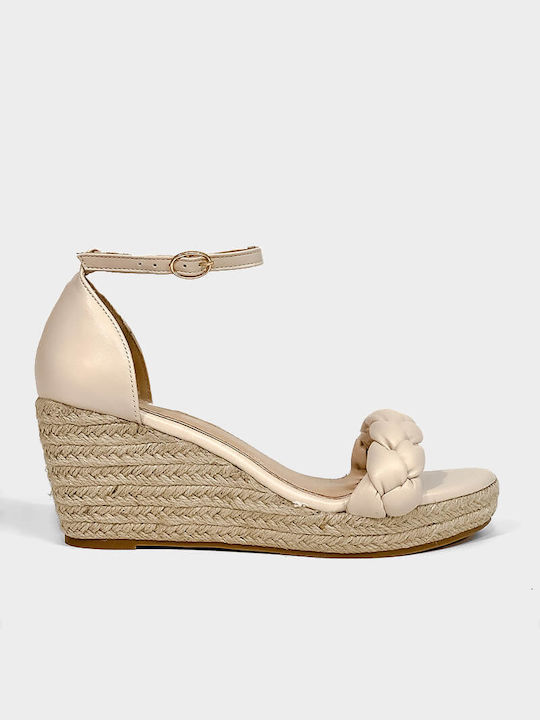 My Choice Women's Synthetic Leather Ankle Strap Platforms Beige