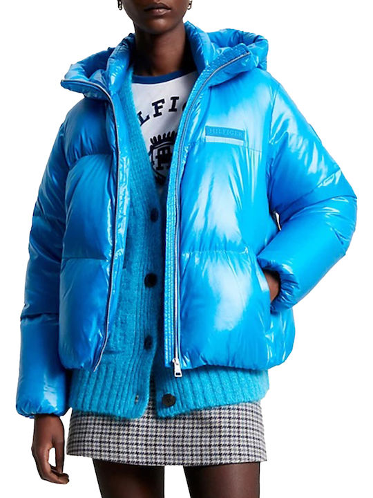 Kurz Damen Puffer Jacke für Winter Türkis