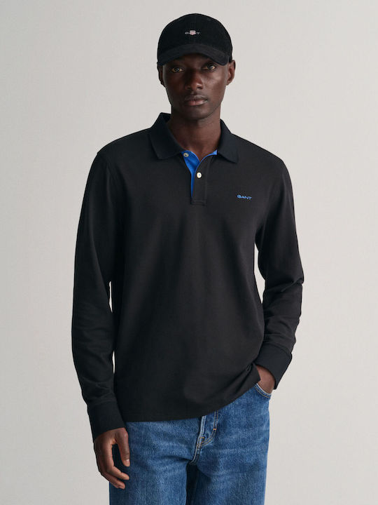 Gant Contrast Men's Long Sleeve Blouse Polo Black