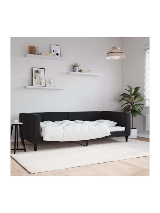 Sofa Bed Single Upholstered with Fabric Black w...