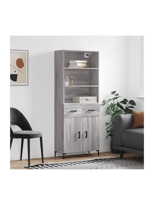 Bookcase Grey 69.5x34x180cm