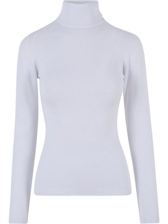 Urban Classics Damen Langarm Pullover Rollkragen Weiß