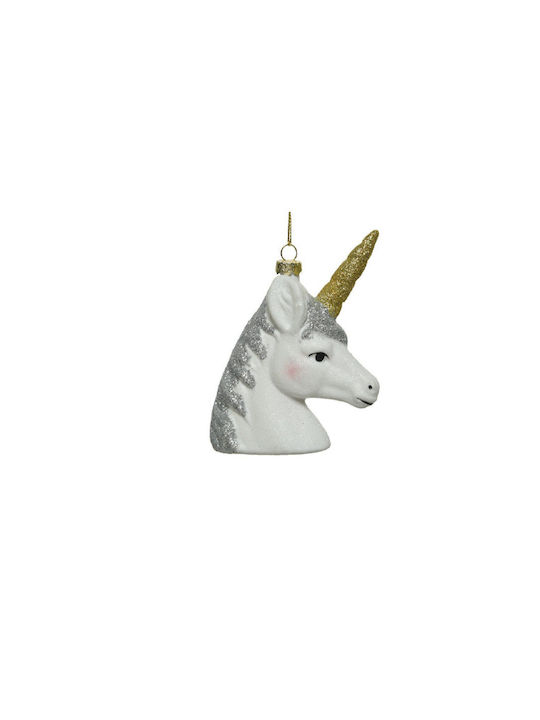 Hängend Hängendes Ornament Ηorse Weiß mit Glitzer 4.5x9.5cm