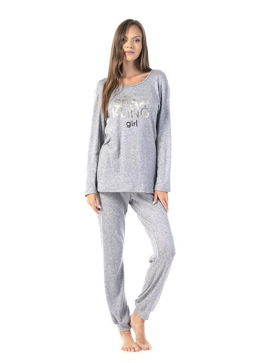 Secret Point Winter Damen Pyjama-Set Vlies Gray