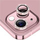 3D Metal Glitter Kameraschutz Gehärtetes Glas Pink-Gold für das iPhone 15 / 15 Plus